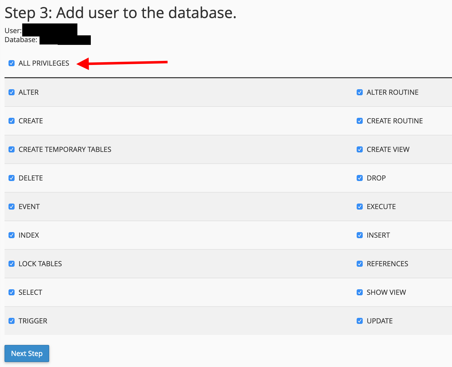 Database Privileges